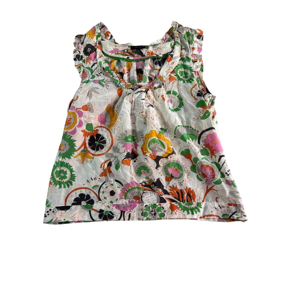 Leifsdottir Anthropologie Silk Cotton Floral Sleeveless Blouse Top Womens sz 10